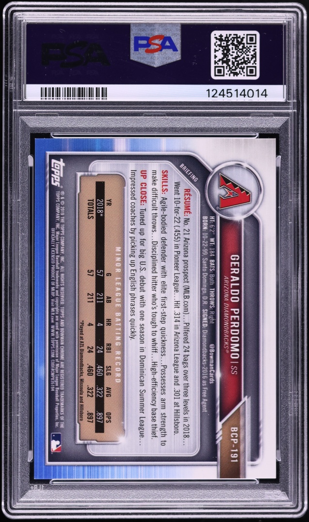 2019 Bowman Chrome Gold Shimmer Geraldo Perdomo PROSPECT /50 #BCP191 PSA 9 MINT