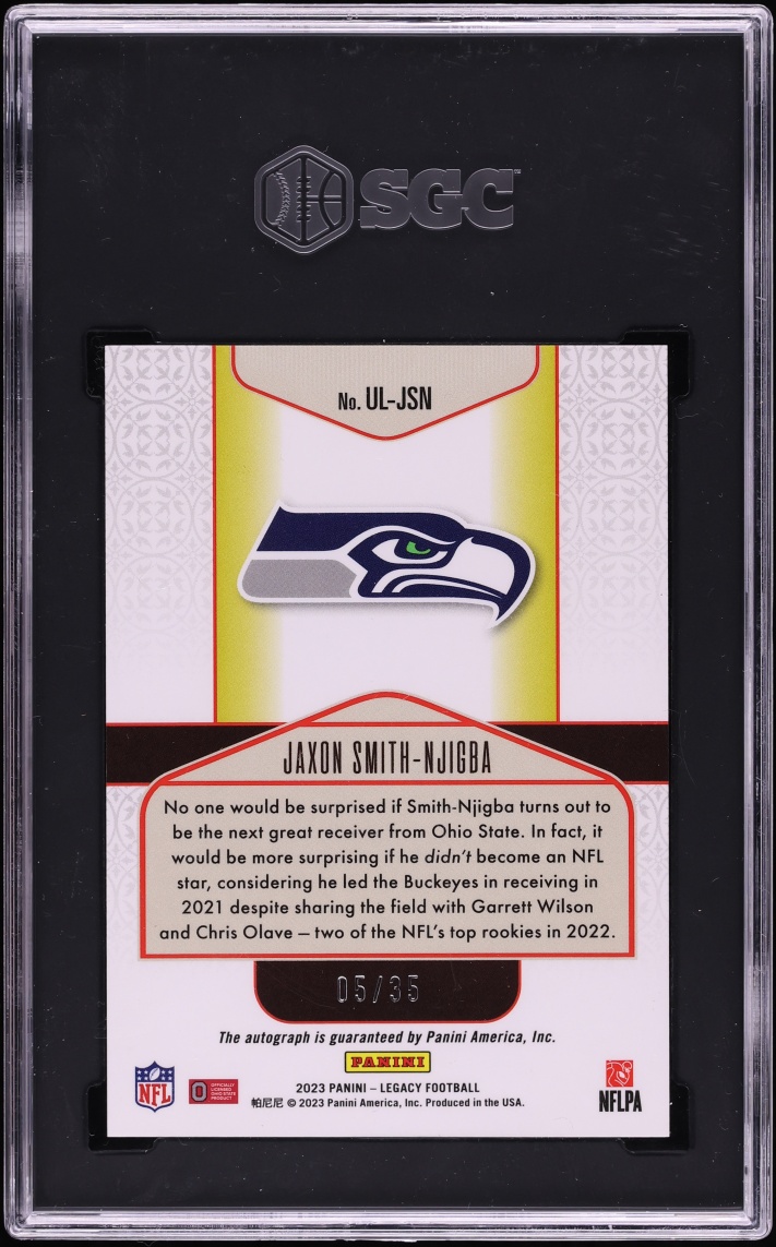 2023 Panini Legacy Under The Lights Sapphire Jaxon Smith-Njigba AUTO /35 #UL-JSN SGC 9.5 MINT+