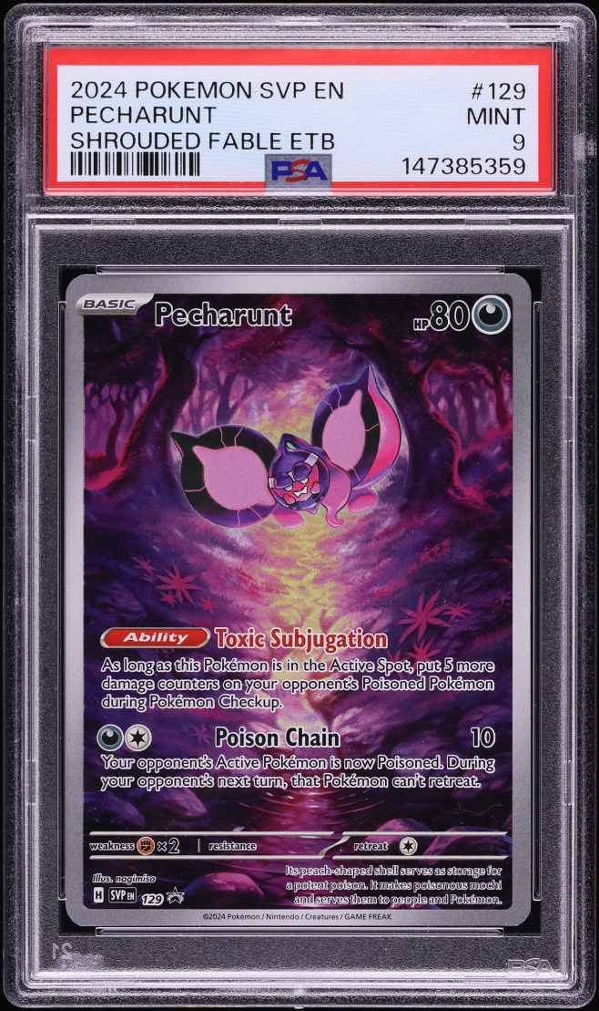 2024 Pokemon Scarlet & Violet Promo Shrouded Fable Center ETB Pecharunt #129 PSA 9 MINT