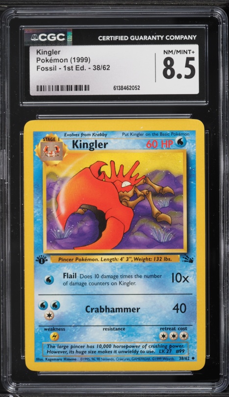 1999 Pokemon Fossil 1st Edition Kingler #38 CGC 9.5 MINT+ on Fanatics  Collect