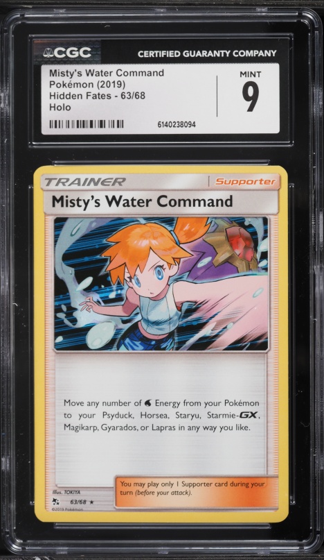 2019 Pokemon Sun & Moon Hidden Fates Holo Misty's Water Command #63 CGC 9 MINT