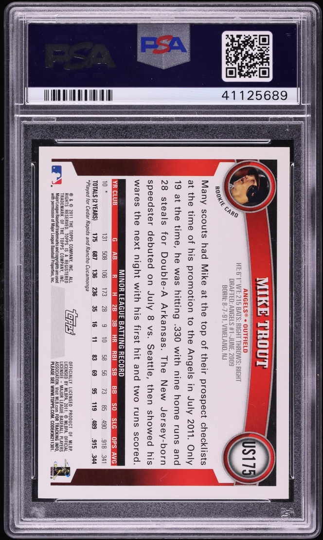 2011 Topps Update Wal-Mart Blue Border Mike Trout ROOKIE #US175 PSA 10 GEM MINT