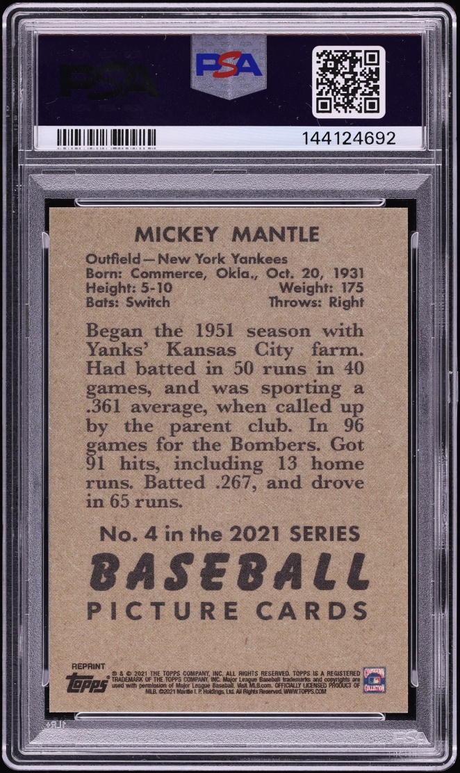 2021 Topps X Mantle Collection Mickey Mantle #4 PSA 10 GEM MINT