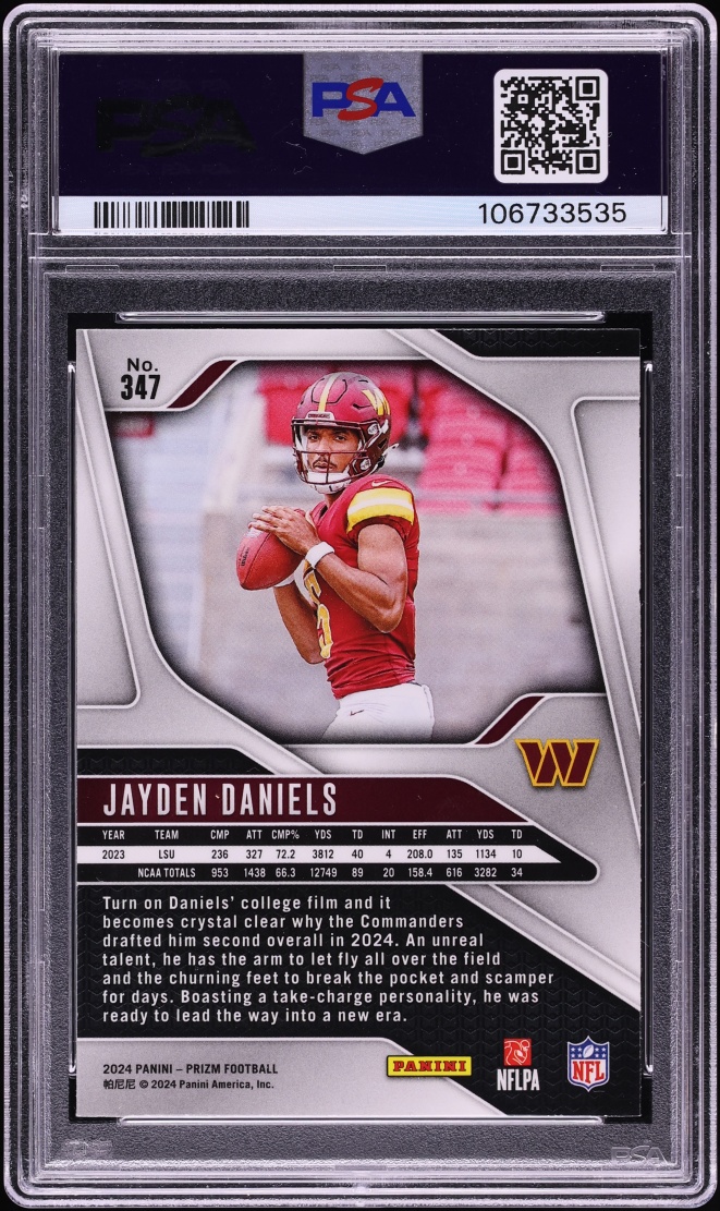 2024 Panini Prizm Jayden Daniels ROOKIE #347 PSA 10 GEM MINT