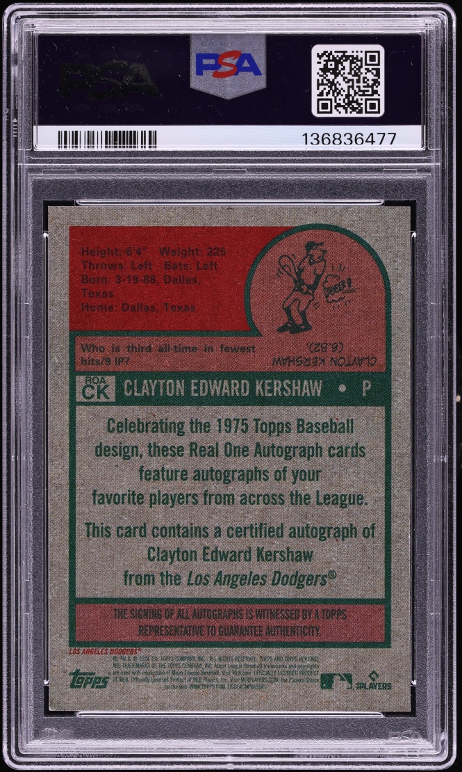 2024 Topps Heritage Real One Red Ink Clayton Kershaw AUTO /75 #ROA-CK PSA 8.5 NM-MT+