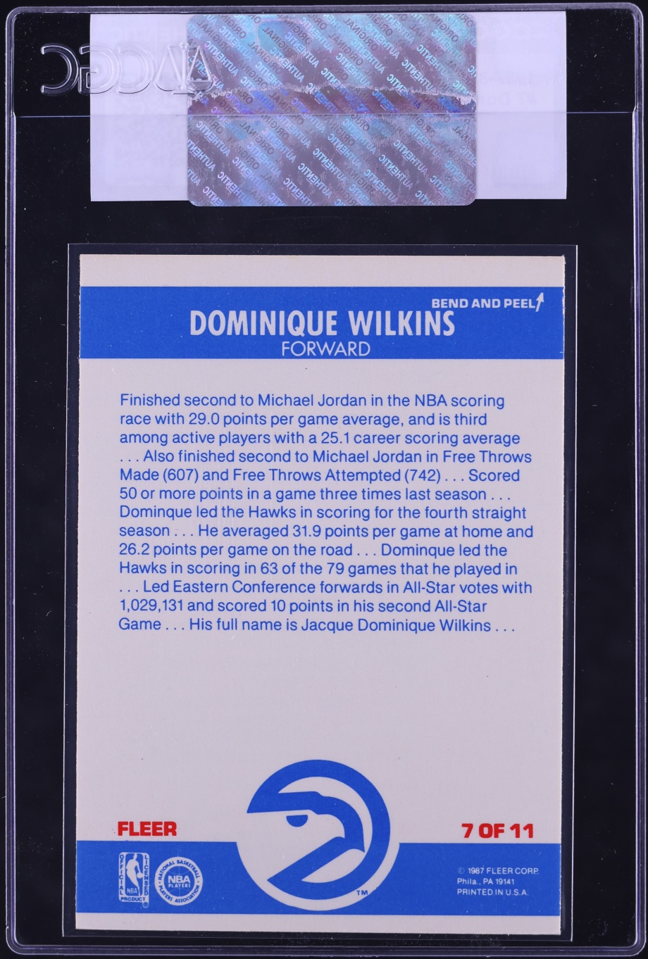 1987 Fleer Sticker Dominique Wilkins #7 CGC AUTH