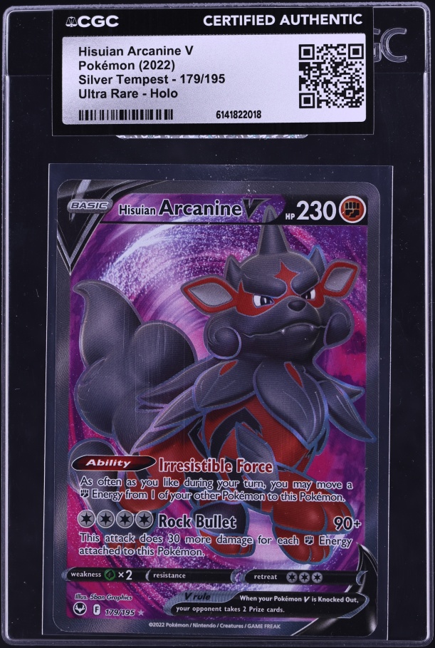 2022 Pokemon Sword & Shield Silver Tempest Full Art Hisuian Arcanine V #179 CGC AUTH