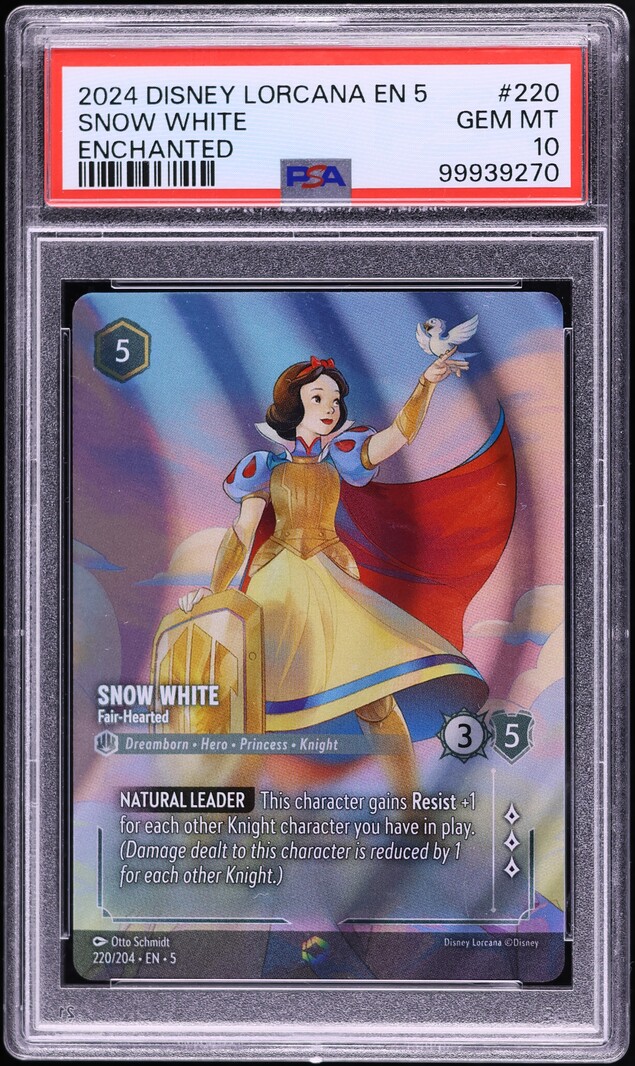 2024 Disney Lorcana Shimmering Skies Enchanted Snow White Fair-Hearted #220 PSA 10 GEM MINT