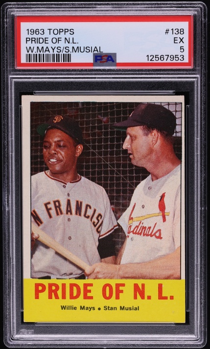 1963 Topps Willie Mays & Stan Musial PRIDE OF NL #138 PSA 5 EX