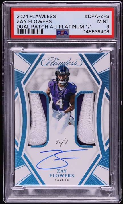 2024 Panini Flawless Dual Platinum Zay Flowers PATCH AUTO 1/1 #DPA-ZFS PSA 9 MINT