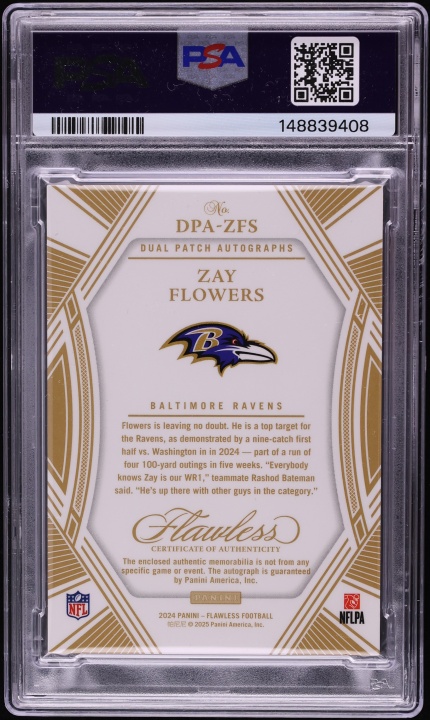 2024 Panini Flawless Dual Platinum Zay Flowers PATCH AUTO 1/1 #DPA-ZFS PSA 9 MINT