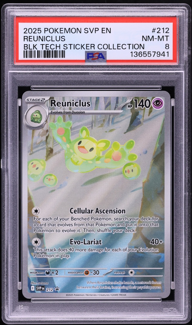 2025 Pokemon Scarlet & Violet Promo Black Bolt Tech Sticker Full Art Reuniclus #212 PSA 8 NM-MT