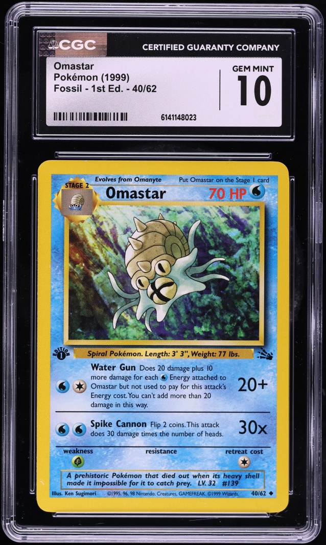 1999 Pokemon Fossil 1st Edition Omastar #40 CGC 10 GEM MINT graded card