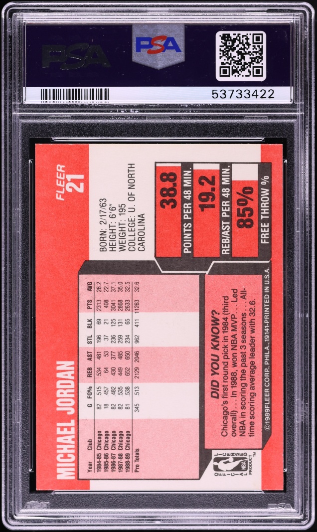 1989 Fleer Basketball Michael Jordan #21 PSA 7 NRMT