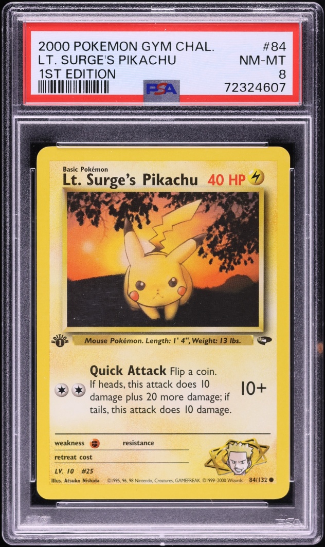 2000 Pokemon Gym Challenge 1st Edition Lt. Surge's Pikachu #84 PSA 8 NM-MT