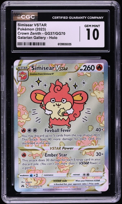 2023 Pokemon Sword & Shield Crown Zenith Alt Art Simisear VSTAR #GG37 CGC 10 GEM MINT