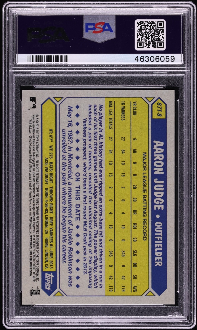 2017 Topps Chrome '87 Aaron Judge ROOKIE #87T-8 PSA 9 MINT