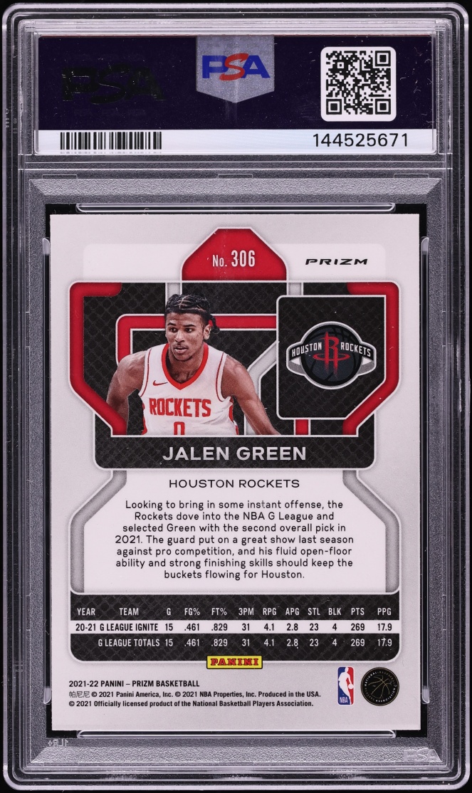 2021 Panini Prizm Silver Jalen Green ROOKIE #306 PSA 10 GEM MINT