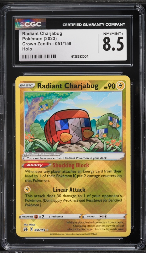 2023 Pokemon Sword & Shield Crown Zenith Holo Radiant Charjabug #51 CGC 8.5 NM-MT+