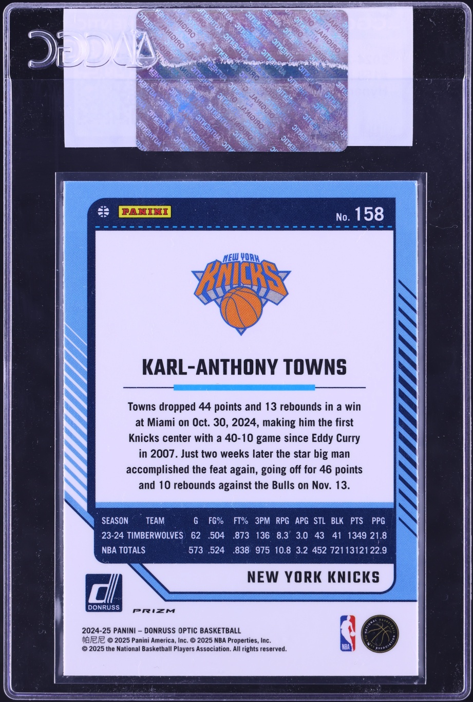 2024 Donruss Optic Hyper Pink Karl-Anthony Towns #158 CGC AUTH