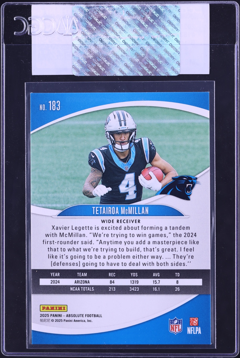 2025 Absolute Black Tetairoa McMillan ROOKIE #183 CGC AUTH