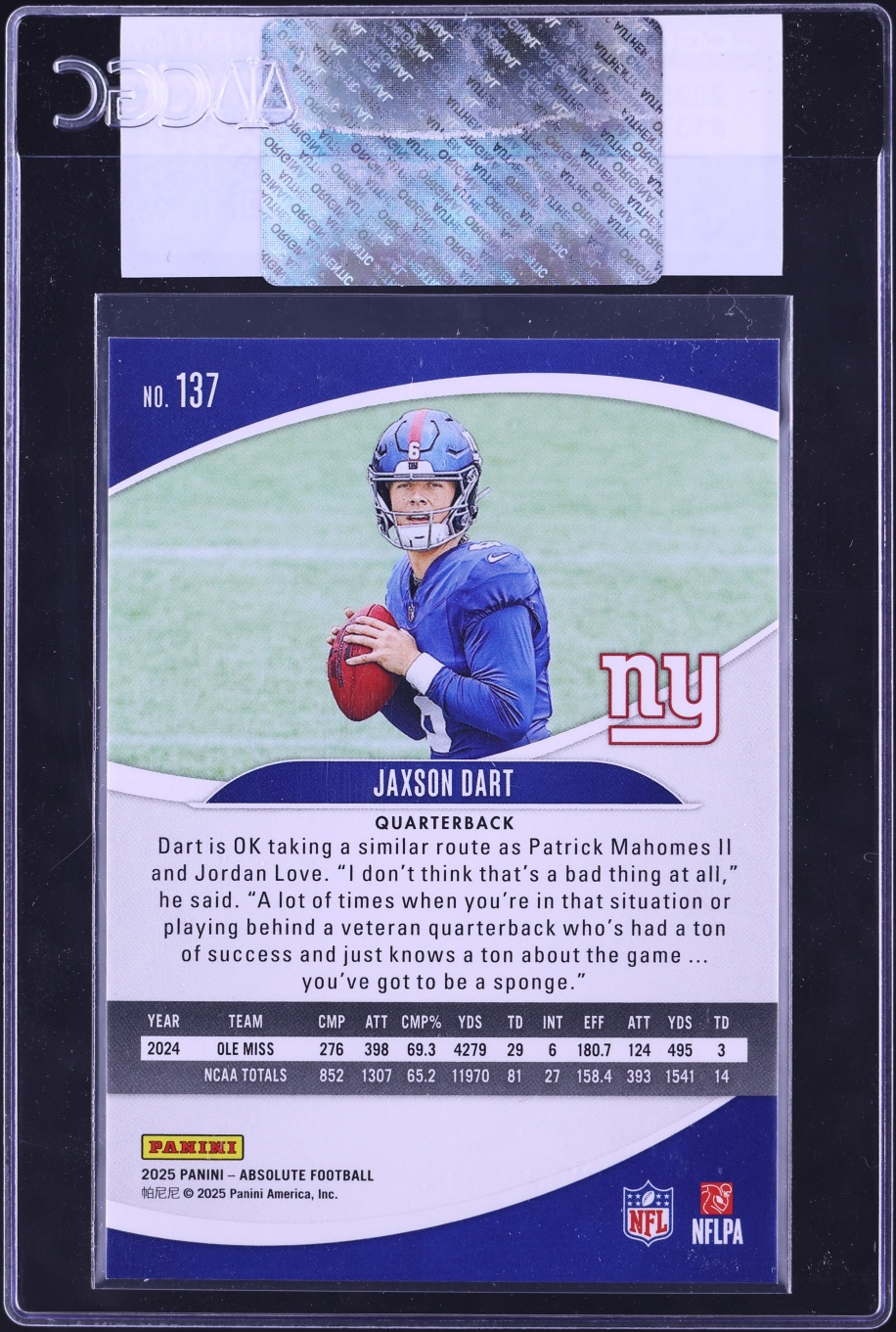 2025 Absolute Football Jaxson Dart ROOKIE #137 CGC AUTH