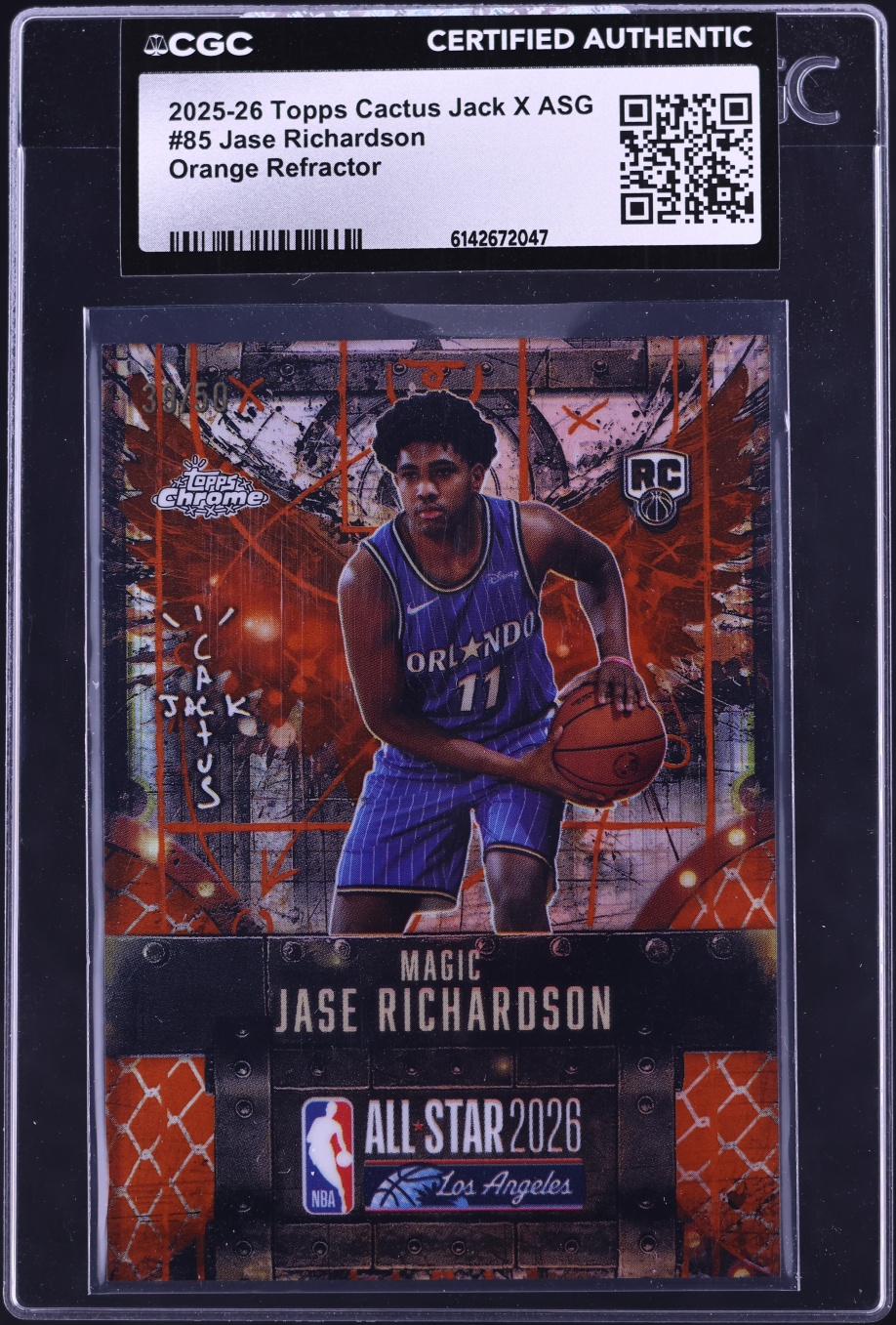 2025 Topps Chrome Cactus Jack X ASG Orange Refractor Jase Richardson ROOKIE /50 #85 CGC AUTH
