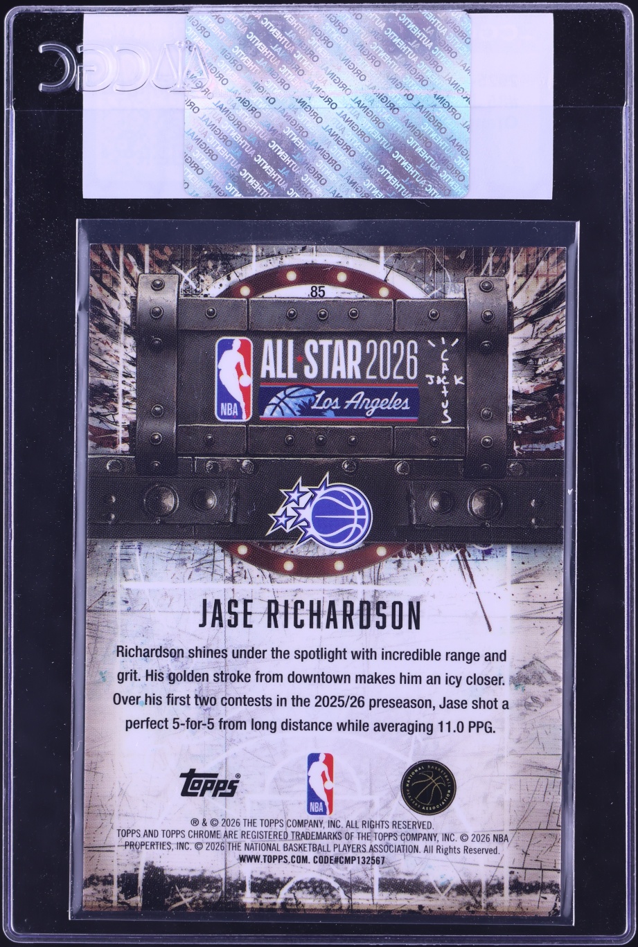 2025 Topps Chrome Cactus Jack X ASG Orange Refractor Jase Richardson ROOKIE /50 #85 CGC AUTH