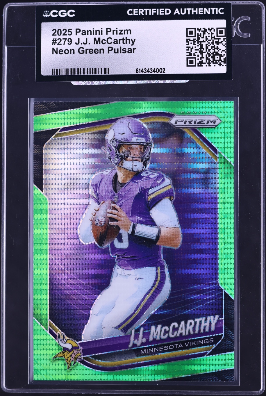 2025 Panini Prizm Neon Green Pulsar J.J. McCarthy #279 CGC AUTH