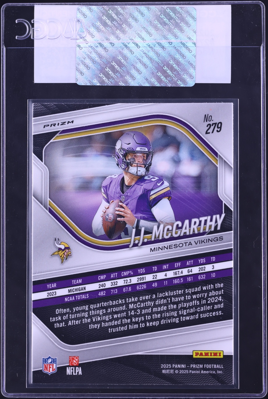 2025 Panini Prizm Neon Green Pulsar J.J. McCarthy #279 CGC AUTH