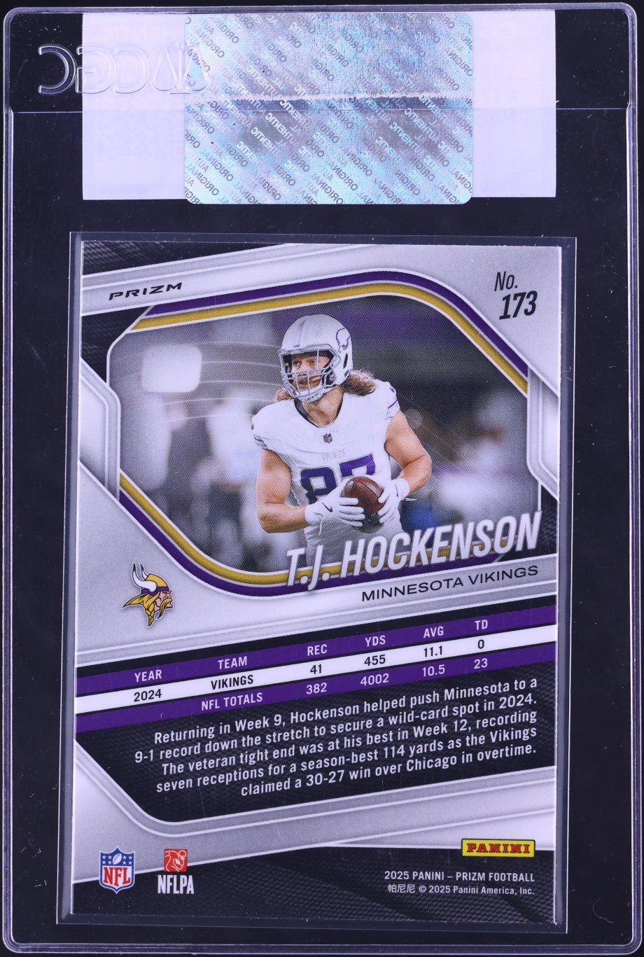 2025 Panini Prizm Neon Green Pulsar T.J. Hockenson #173 CGC AUTH