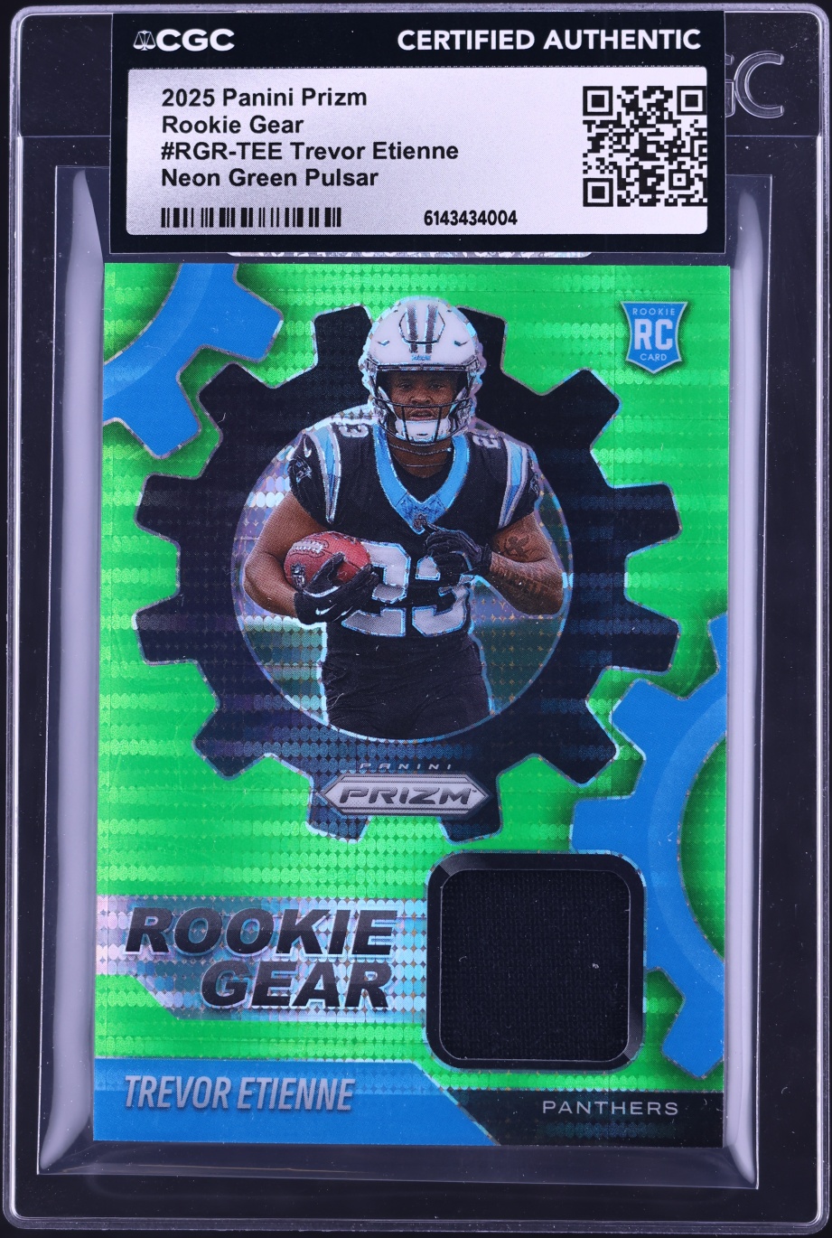 2025 Panini Prizm Gear Neon Green Pulsar Trevor Etienne ROOKIE PATCH #RGR-TEE CGC AUTH