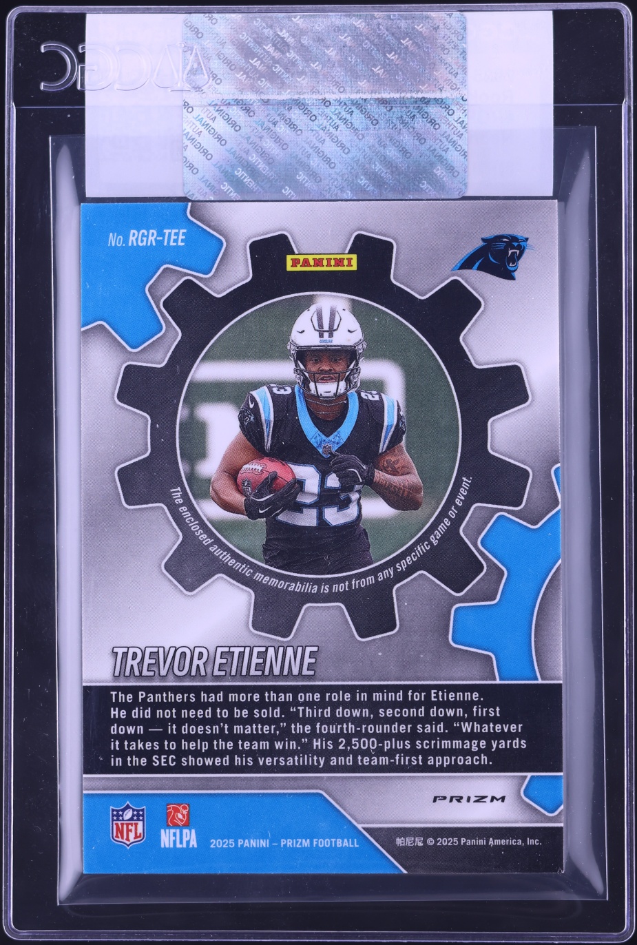 2025 Panini Prizm Gear Neon Green Pulsar Trevor Etienne ROOKIE PATCH #RGR-TEE CGC AUTH