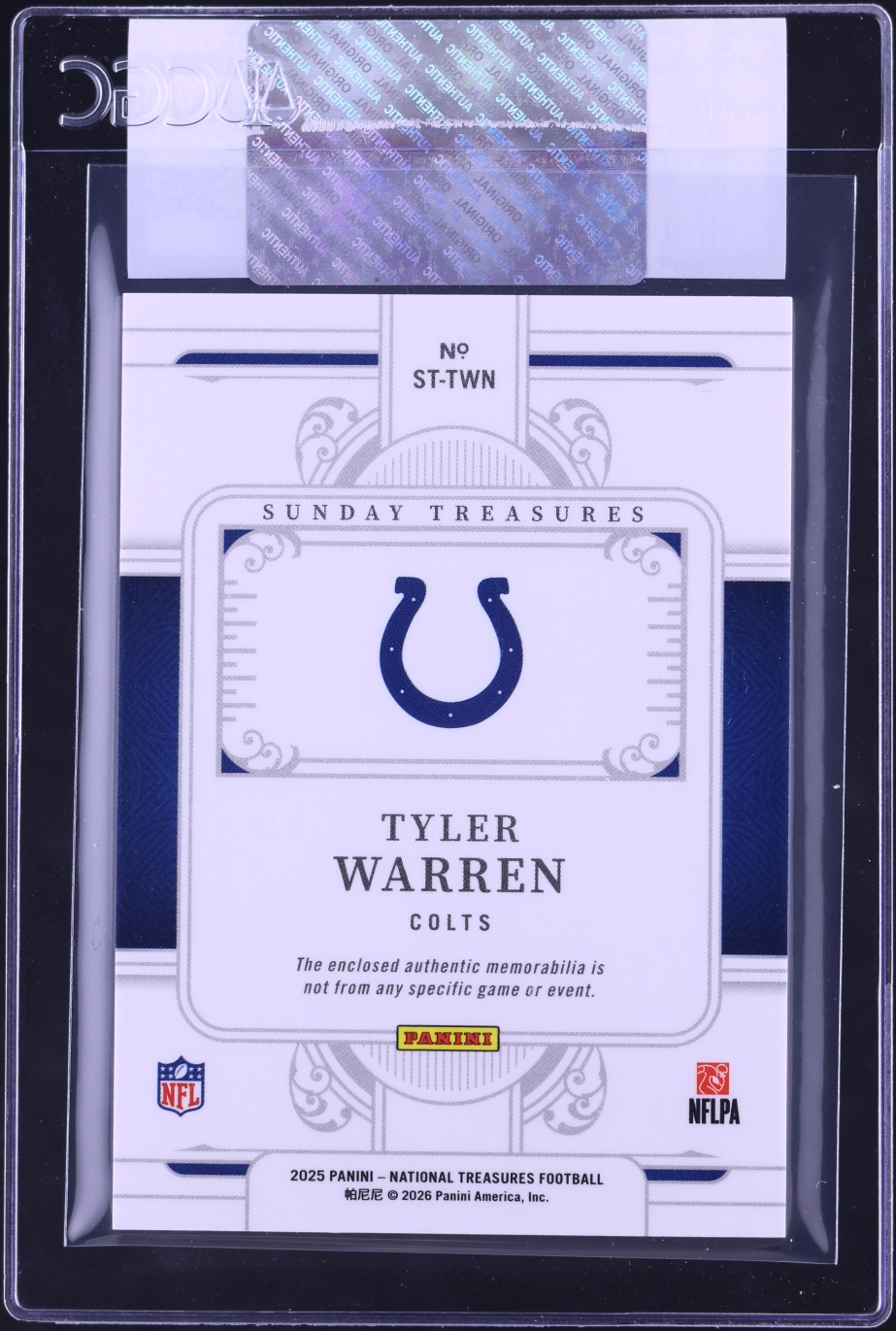 2025 National Treasures Sunday Tyler Warren ROOKIE PATCH /99 #ST-TWN CGC AUTH