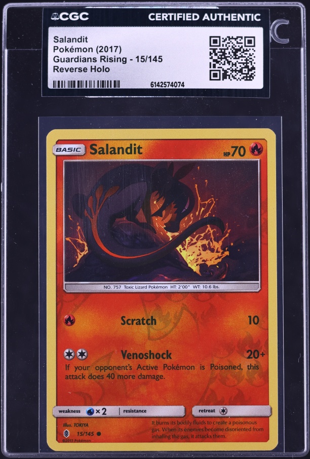 2017 Pokemon Sun & Moon Guardians Rising Reverse Holo Salandit #15 CGC AUTH