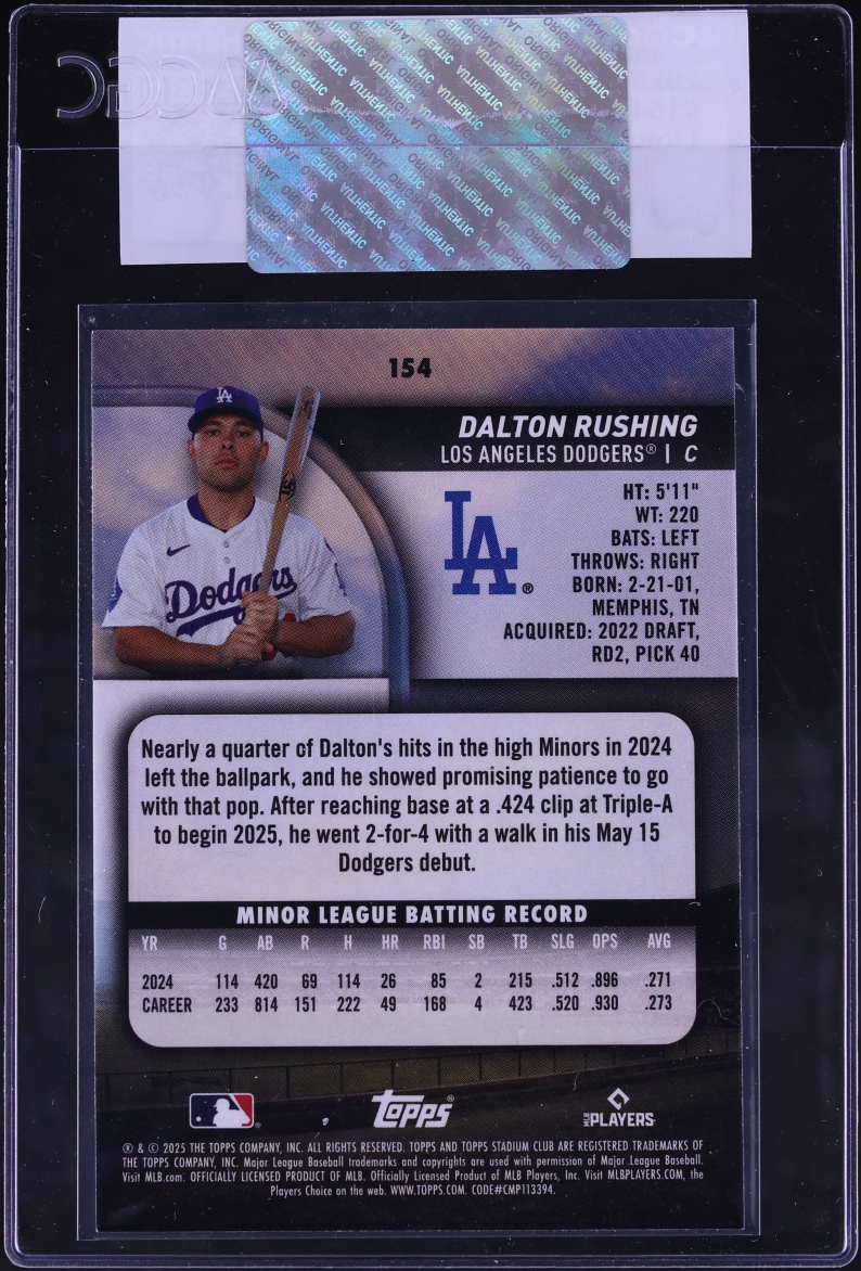 2025 Stadium Club Light Blue Foil Dalton Rushing ROOKIE #154 CGC AUTH