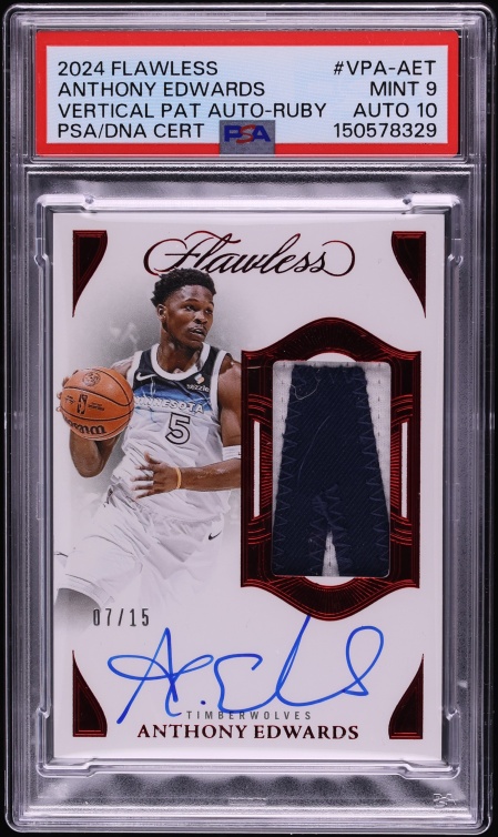 2024 Panini Flawless Vertical Ruby Anthony Edwards PATCH AUTO DNA 10 /15 #VPA-AET PSA 9 MINT