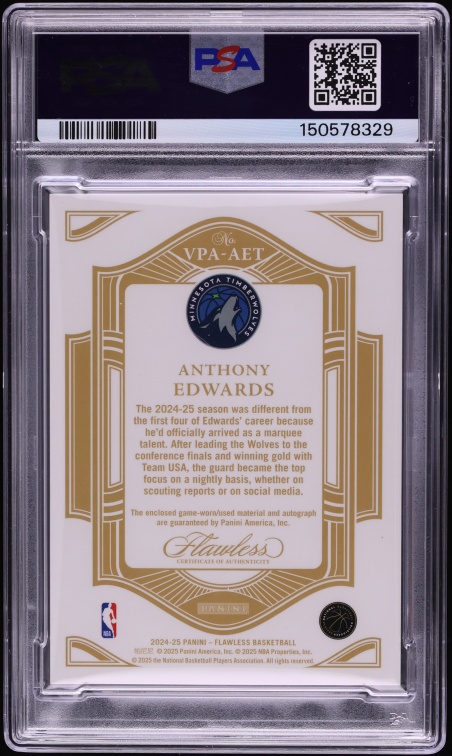 2024 Panini Flawless Vertical Ruby Anthony Edwards PATCH AUTO DNA 10 /15 #VPA-AET PSA 9 MINT
