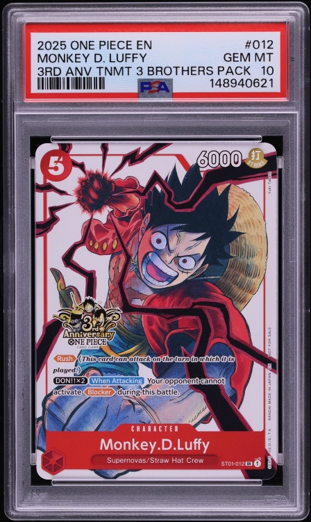 2025 One Piece Tournament Promos 3rd Anniversary 3 Brothers Pack Monkey D. Luffy #012 PSA 10