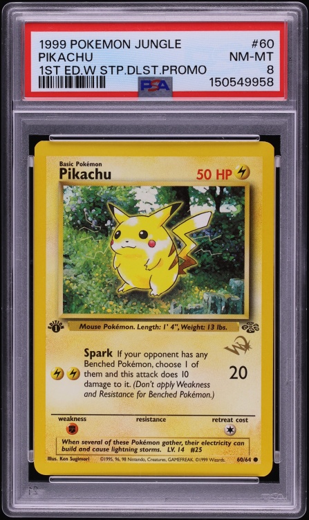 1999 Pokemon Jungle Promo 1st Edition W Duelist Magazine Stamp Pikachu #60 PSA 8 NM-MT