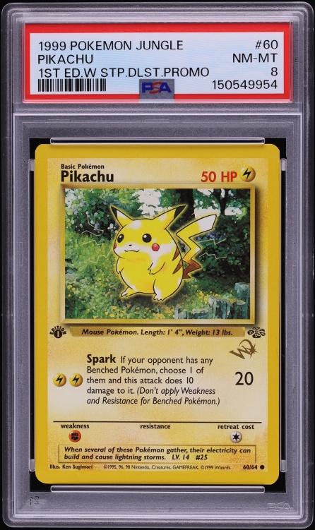1999 Pokemon Jungle Promo 1st Edition W Duelist Magazine Stamp Pikachu #60 PSA 8 NM-MT