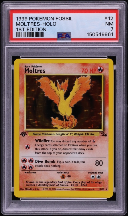 1999 Pokemon Fossil 1st Edition Holo Moltres #12 PSA 7 NRMT