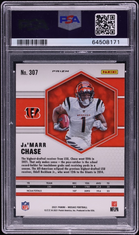 2021 Panini Mosaic Genesis Prizm Ja’Marr Chase ROOKIE #307 PSA 9 MINT