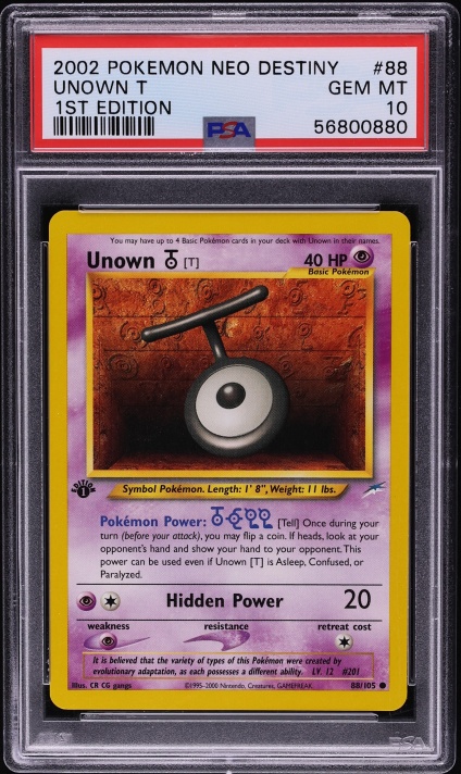 2002 Pokemon Neo Destiny 1st Edition Unown T #88 PSA 10 GEM MINT