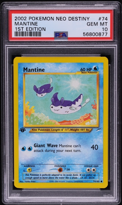 2002 Pokemon Neo Destiny 1st Edition Mantine #74 PSA 10 GEM MINT