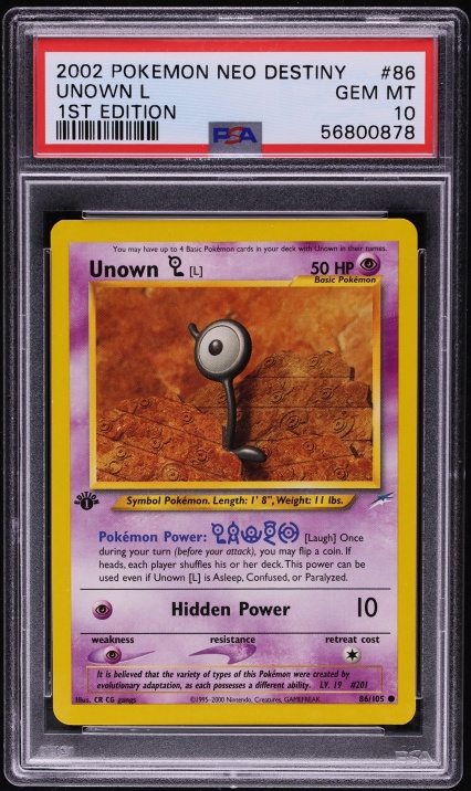 2002 Pokemon Neo Destiny 1st Edition Unown L #86 PSA 10 GEM MINT