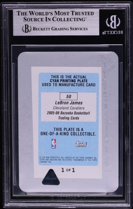 2005 Bazooka Cyan Printing Plate LeBron James 1/1 #50 BGS AUTH