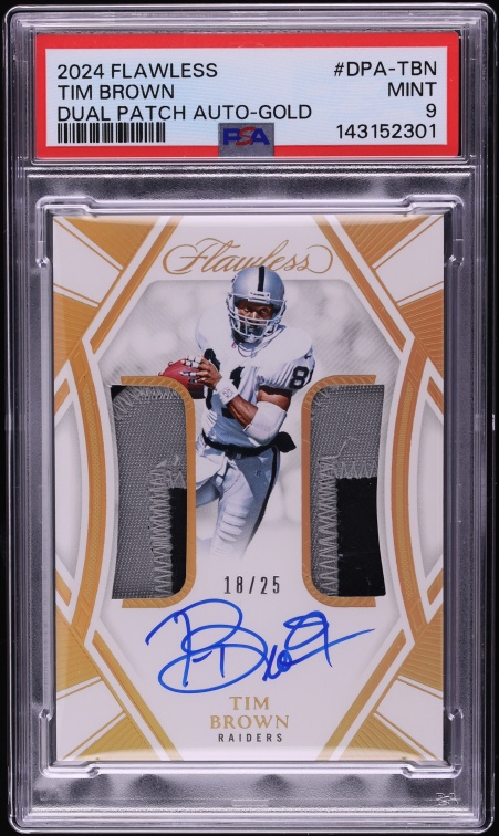 2024 Panini Flawless Dual Gold Tim Brown PATCH AUTO /25 #DPA-TBN PSA 9 MINT