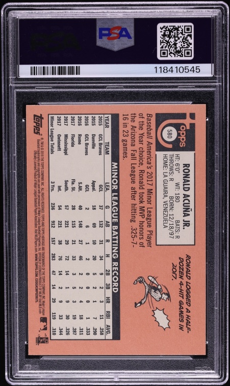 2018 Topps Heritage Ronald Acuna Jr. ROOKIE AUTO DNA 8 #580 PSA 9 MINT