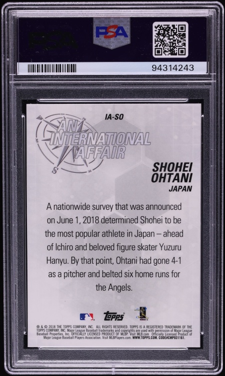 2018 Topps Chrome Update An International Affair Shohei Ohtani ROOKIE #IA-SO PSA 10 GEM MINT